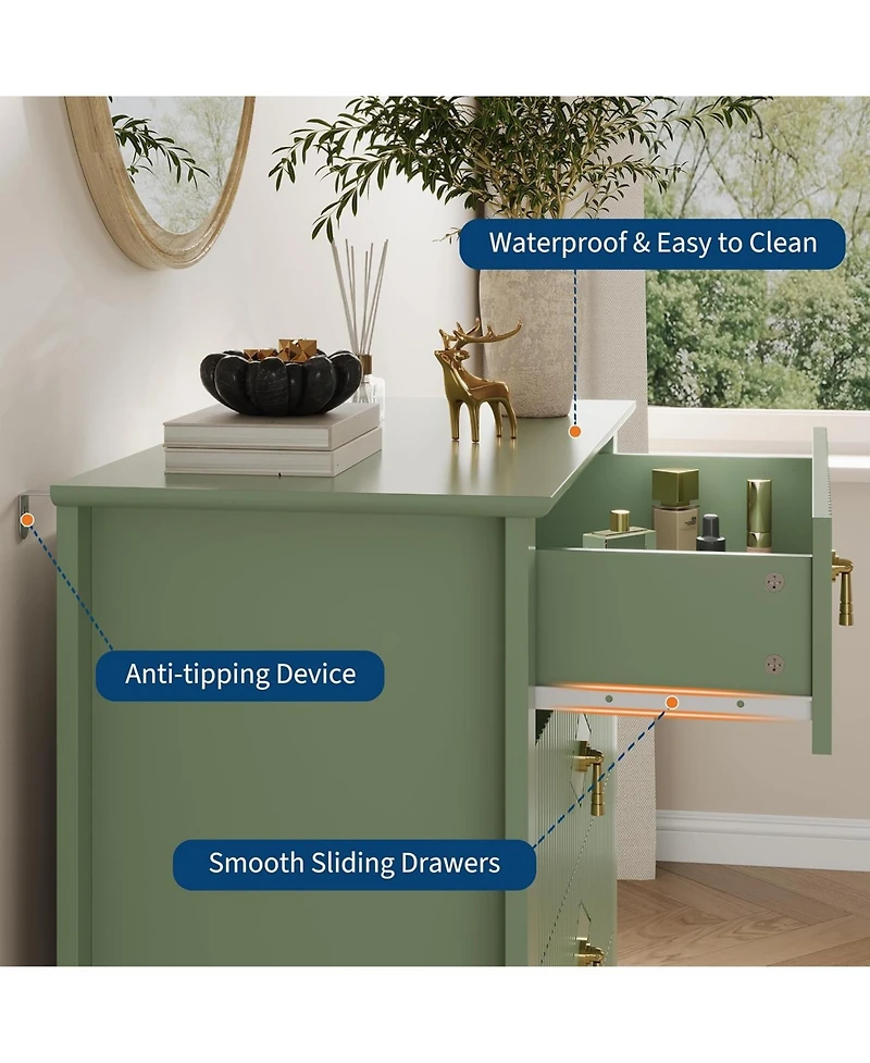 gaomon Fluted Dresser for Bedroom, 42.9" Tall 5-Drawer Wood Dresser, Modern Chest of Drawers, Storage Organizer Cabinet