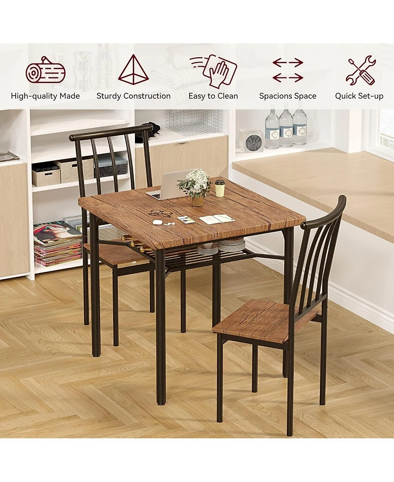 gaomon Dining Table Set for 2, Kitchen Table and Chairs with Wine Rack, 3Pcs Square Dining Room Table Set for Small Space, Apartment