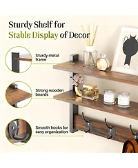 Yigii Two-Tier Wall Rack, 17" Shelf, 4 Hooks, Heavy Duty