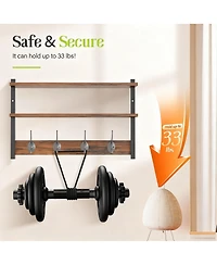 Yigii Two-Tier Wall Rack, 17" Shelf, 4 Hooks, Heavy Duty