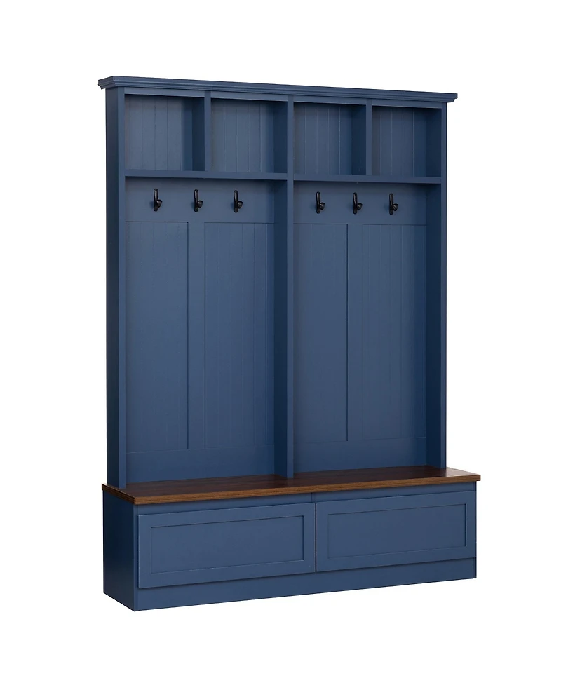 Clihome Farmhouse 4-in-1 Hall Tree with Wood Grain Bench with 2 Large Drawer for Hallway