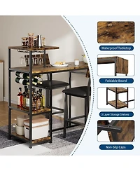 Gaomon Bar Table and Chairs Set for 2, 3 Piece Breakfast Nook with Storage Shelves, Cup Holder, Wine Rack & Pu Leather Stools