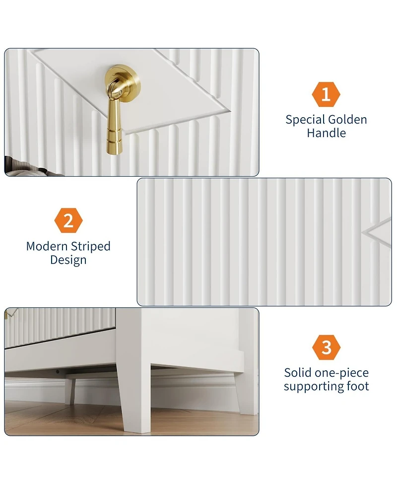 gaomon Wood Nightstand Fluted Dresser for Bedroom, 27.5" Wide 3-Drawer Bedside Tables, Modern Chest of Drawers, Storage End Table Living Room, Ha