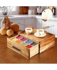 Yigii 12-Compartment Wood Tea Bag Organizer with Drawer