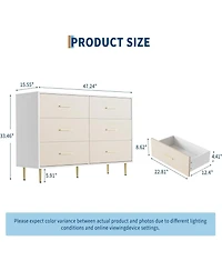 gaomon Large Wooden Dresser with Metal Legs & Handles 6-Drawer Storage Cabinet