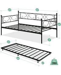 gaomon Twin Daybed with Trundle, Metal Trundle Bed, Space Saving Sofa Bed Frame & Guest Bed for Small Apartment, Bedroom, Living Room