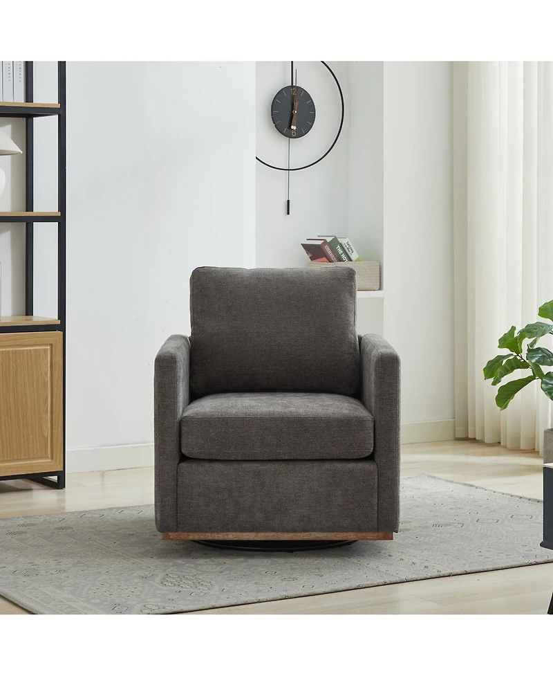 Clihome Square Swivel Accent Chair, Chenille Upholstered Leisure 360° Rotation Comfy Armchair