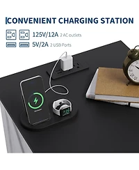 gaomon Wood Nightstand with Charging Station & 2 Drawers,Bedside Table