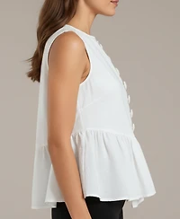 Modenaire Women's Sleeveless Peplum Top with Asymmetric Buttons