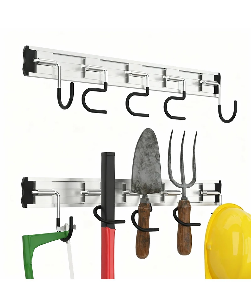 Yigii Aluminum Garden Tool Rack, Adjustable Hooks, Easy Install, Durable