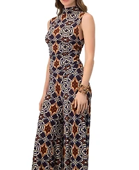 Ivonne Women's Ruched Side High Neck Sleeveless Blouse