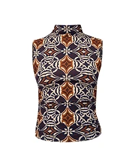 Ivonne Women's Ruched Side High Neck Sleeveless Blouse