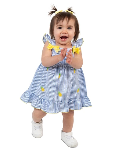 Rare Editions Baby Girls' Pineapple Schiffli Seersucker Square Neck Dress and Panty, 2-Piece Set
