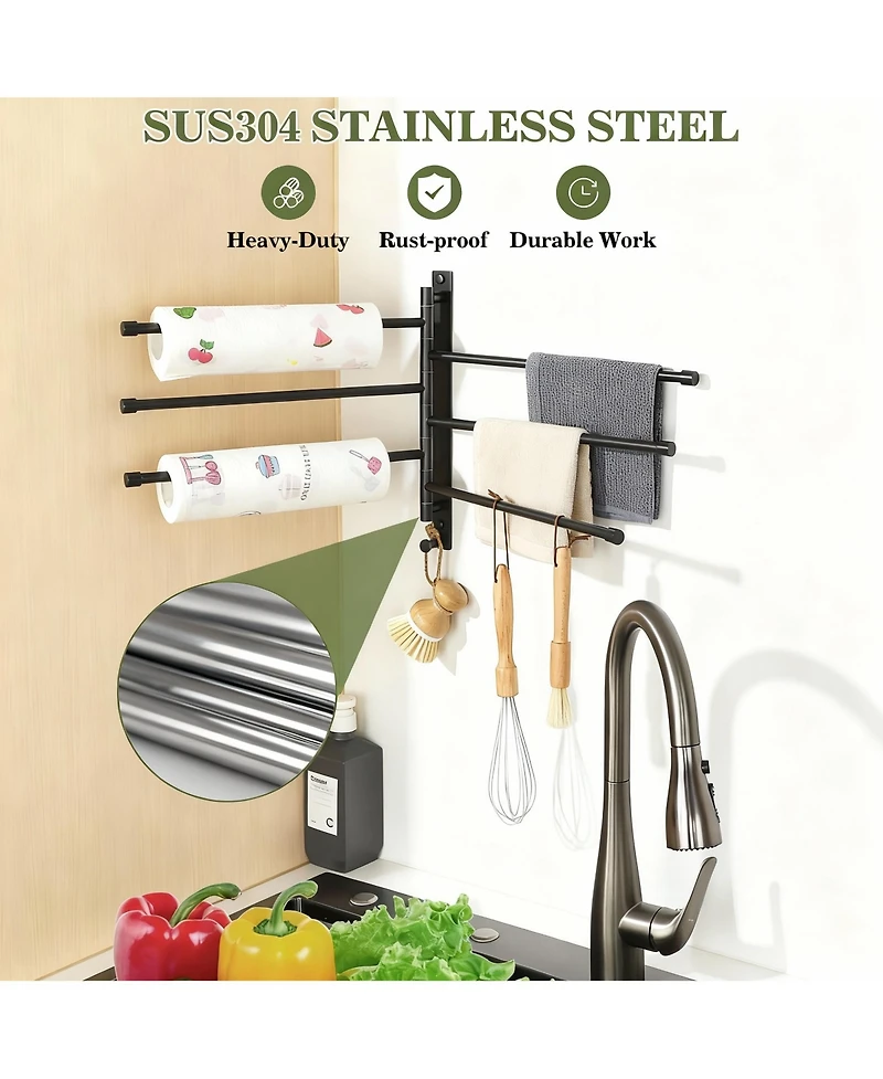 Yigii Stainless Steel 6-Arm Swing Towel Rack, Space-Saving, Rotatable, for Bathrooms