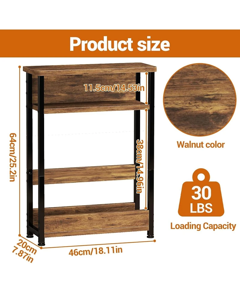 gaomon Narrow Side Table with Storage Shelf, 3-Tier Slim End Magazine Holder, Modern Sofa Thin Tables