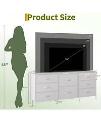 gaomon 8 Drawer Fabric Dresser Tv Stand with Wooden Top, Metal Frame Storage Chest, Wide Closet Organizer for Bedroom Living Room Hallway