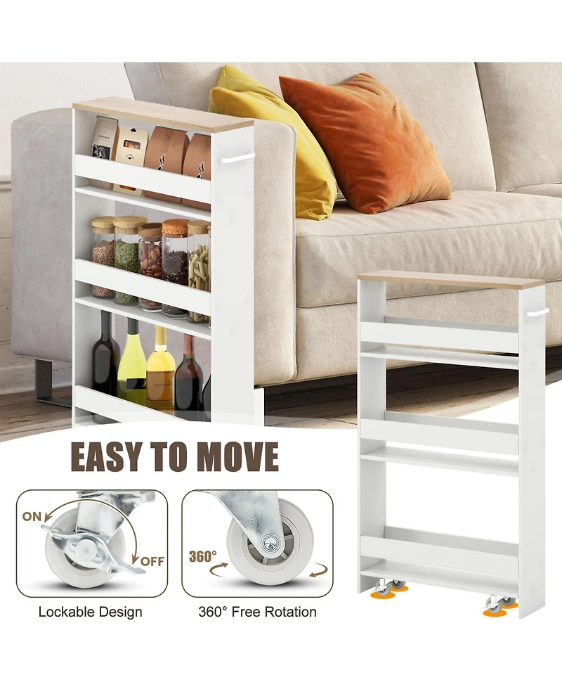 Volenca Slim Kitchen Storage Cart with Handle, Mobile Rolling Shelving Organizer