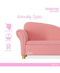 Evolur Girls Barbie Dream in Chaise Lounge, Soft Upholstered Seat with Raised Backrest, Gold-Tone Legs and Hidden Storage, Astm Certified