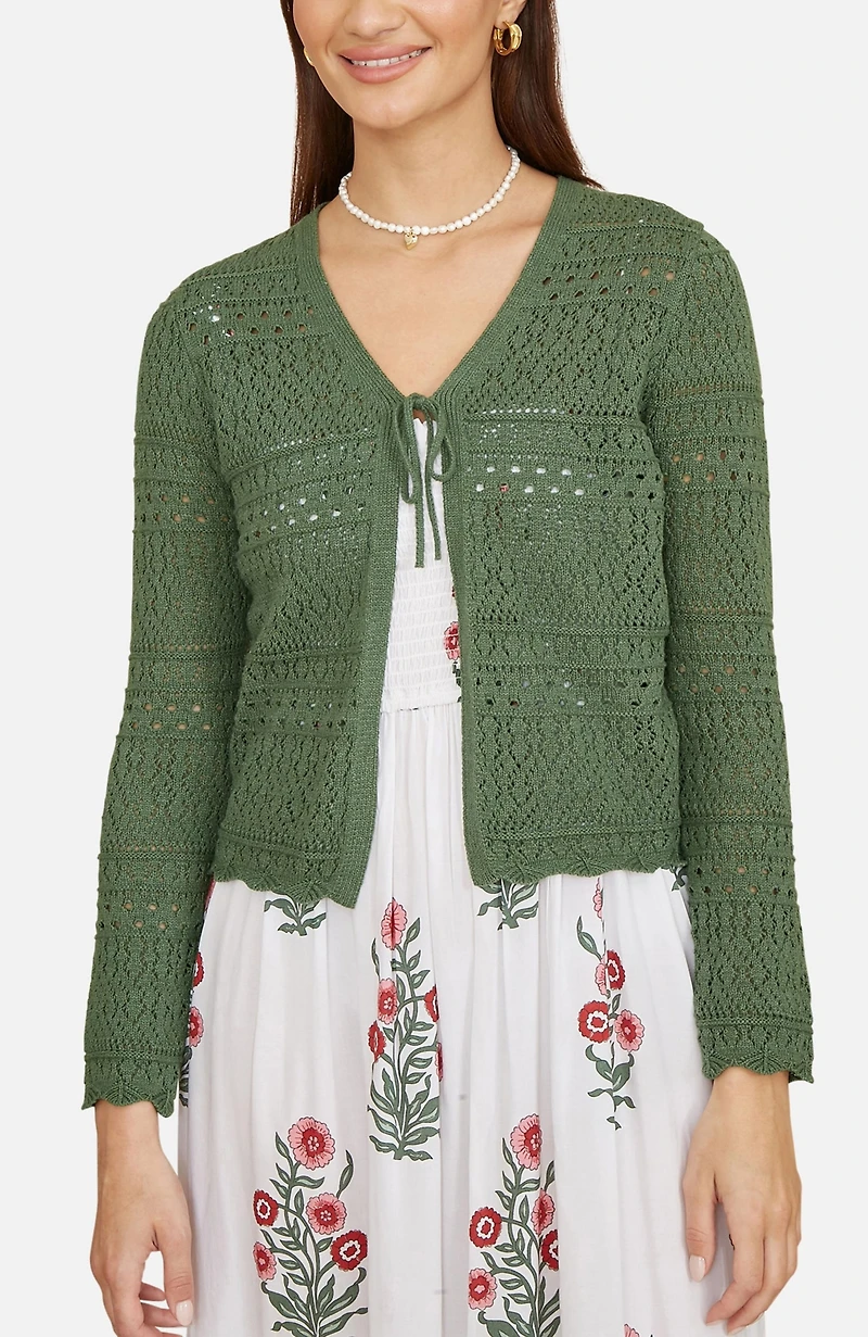 Yumi Women's Crochet Tie Front Cardigan