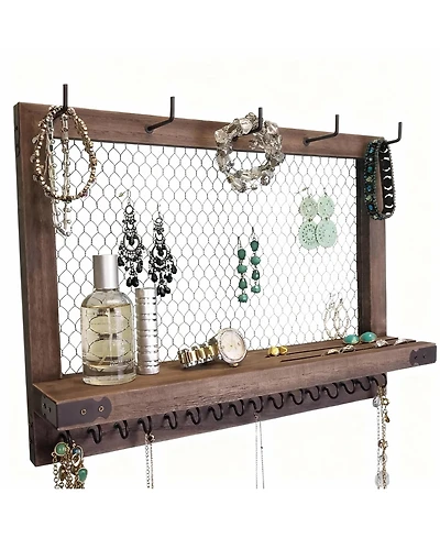 Yigii Rustic Space Saving Wall Organizer for Jewelry and Accessories