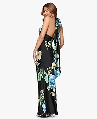 Betsy & Adam Women's Cowl Neck Floral Print Ball Gown