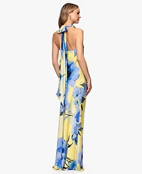 Betsy & Adam Women's Cowl Neck Printed Ball Gown