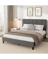 gaomon Bed Frame for Kids, Linen Upholstered Headboard & Wooden Slats Support, Noise-Free Mattress Foundation.