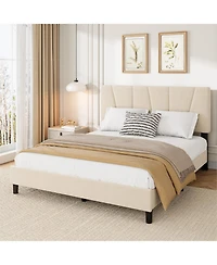 gaomon Bed Frame for Kids, Linen Upholstered Headboard & Wooden Slats Support, Noise-Free Mattress Foundation.