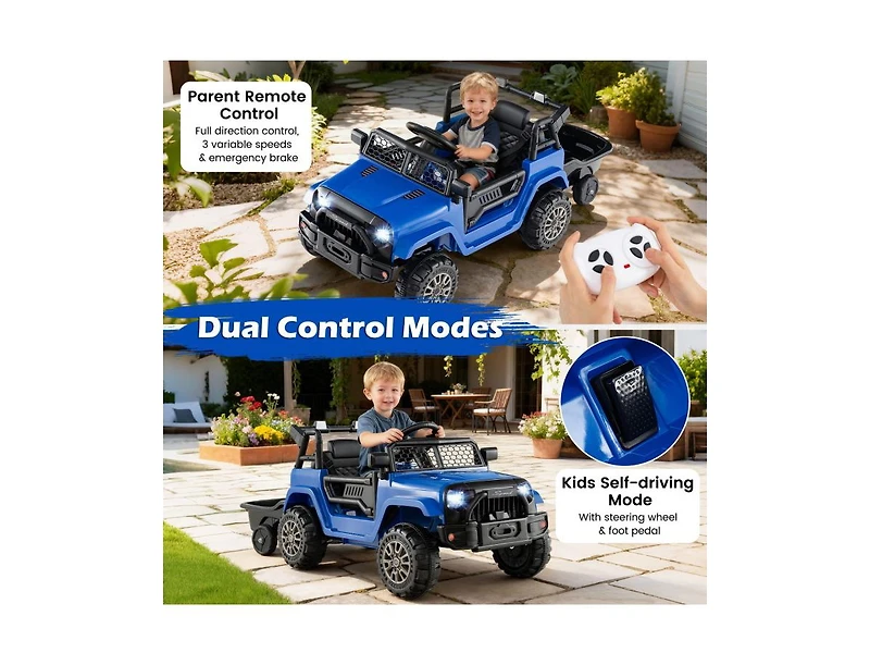 Slickblue 12V Kids Ride-On Utv with Detachable Trailer, Battery Powered