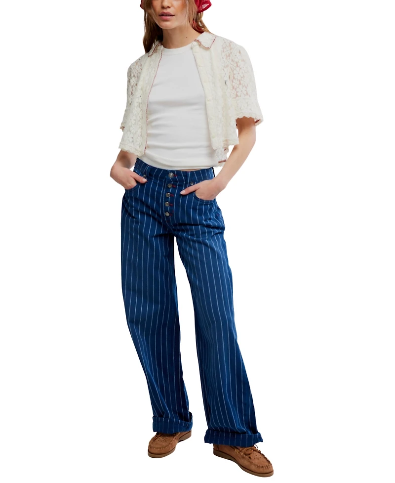Free People Women's Mannie Lace Button Down Collared Top