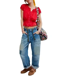 Free People Women's Gemma Embroidered Boat Neck Top