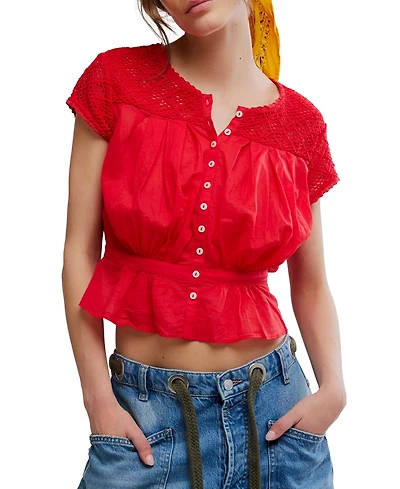 Free People Women's Gemma Embroidered Boat Neck Top