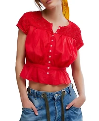 Free People Women's Gemma Embroidered Boat Neck Top