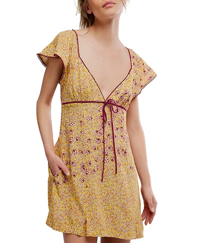 Free People Women's Backroads Floral Print V-Neck Mini Dress