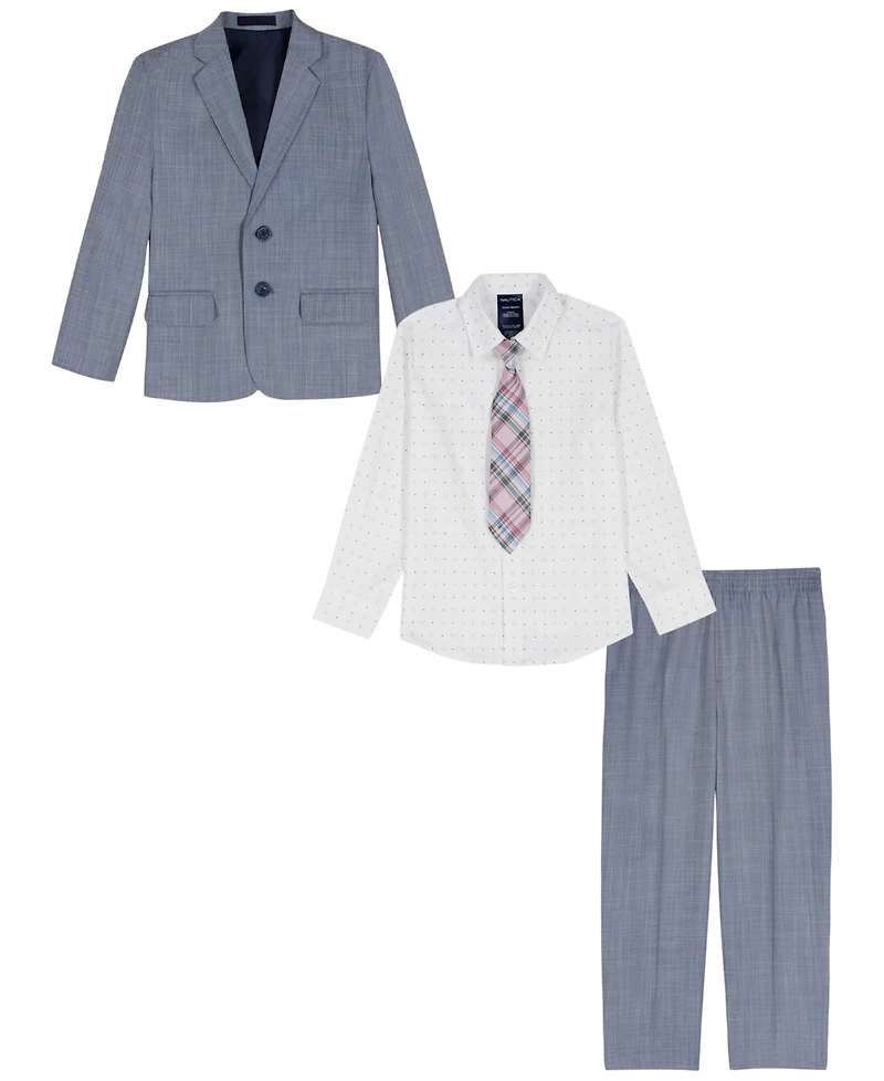Nautica Toddler & Boys' 2T-7 Sharskin Notch Collar Suit Jacket, Pants, Printed Shirt Clip-On Necktie, 4-Piece Set