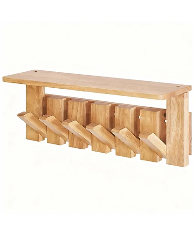 Yigii Space-saving Wall Coat Rack with Hooks and Shelf for Hanging Clothes, Hats, Keys