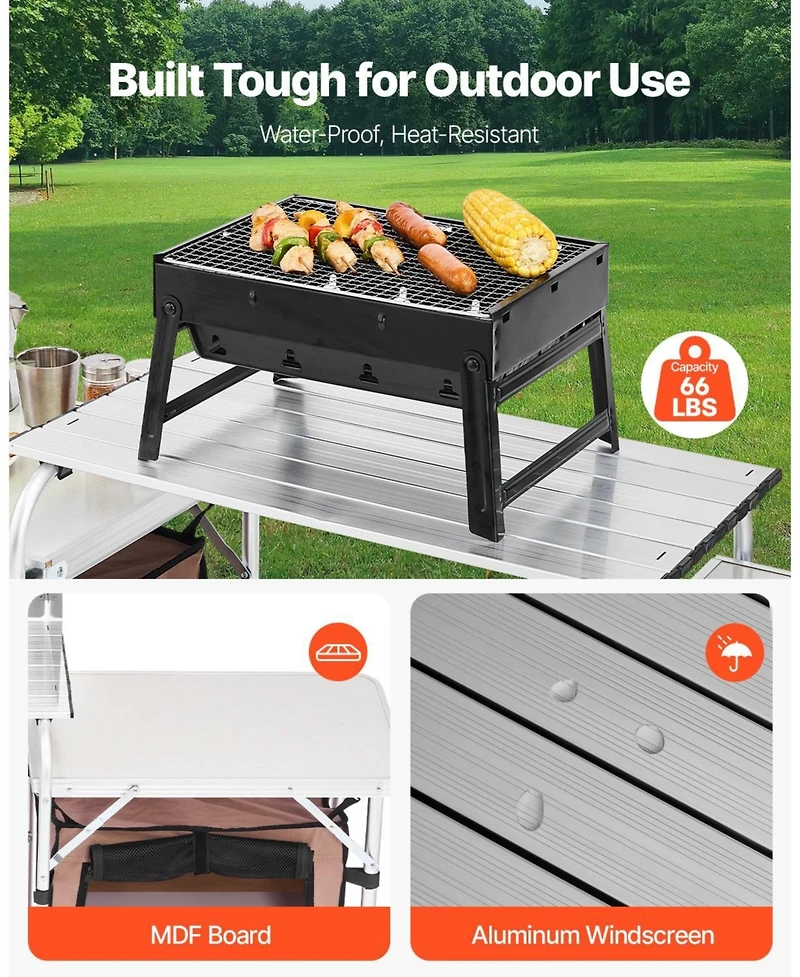 Mecale Outdoor 2-Tier Kitchen Cook Table with Zippered Bag, Portable Folding Table for Bbq, Party and Camping