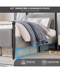 gaomon Twin Upholstered Bed Frame with Velvet Headboard, Corduroy Platform, No Box Spring