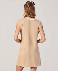 Modenaire Women's Cable Knit Sleeveless V-Neck Contrast Stripe Mini Dress