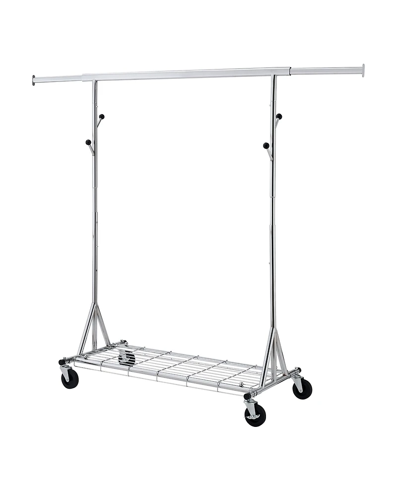 Rainsken Heavy Duty Clothing Rack, Collapsible and Portable Hanging Rack, Rolling Garment Rack with Wheels and Mesh Shelf, 600LBS Capacity for Bedroom