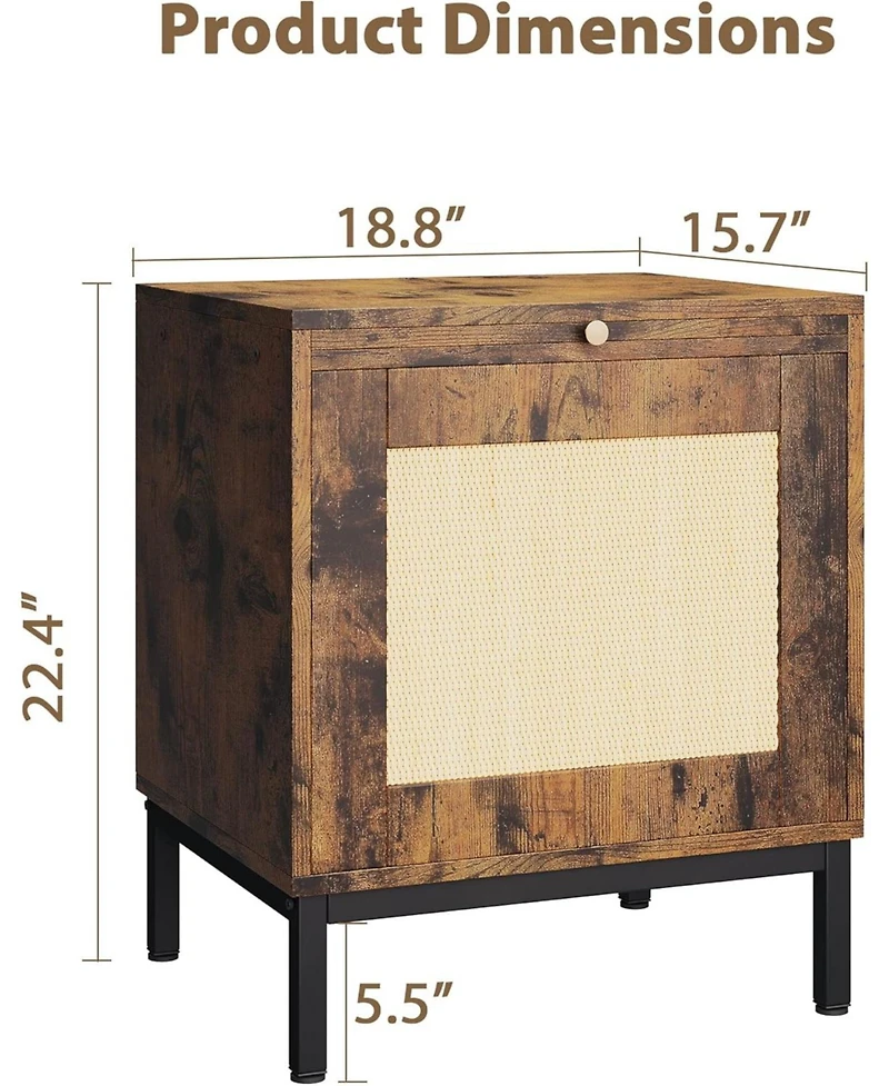 gaomon Rattan Nightstand - 188" End Table with Rattan Door Accent End Table with Storage and Metal Legs Wood Side Table for Bedroom Living