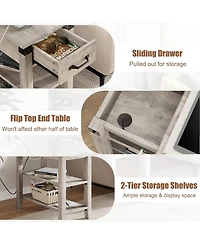gaomon End Table with Usb Ports and Outlets, Flip Top Side Table Narrow Bedside Table with Drawer and Storage Shelves for Living Room
