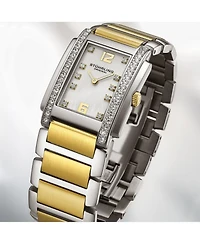 Stuhrling Serafine Women's Rectangular Quartz Watch, Two-Tone Case, Mother-of-Pearl Dial & Swarovski Crystal Bezel