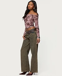 Edikted Women's Off Shoulder Printed Sheer Mesh Top