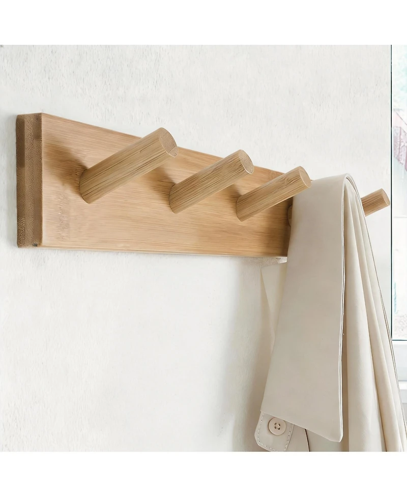 Yigii Bamboo 5-Peg Wall Rack for Coats, Hats, Towels