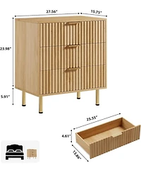 gaomon Natural 3 Drawer Dresser for Bedroom, Fluted Dresser with Large Drawers and Sturdy Legs Support