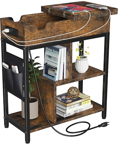 gaomon End Table with Charging Station, Flip Top Side Table with Usb Ports and Outlets, Bedside Table with Storage Shelft, Narrow Nightstand