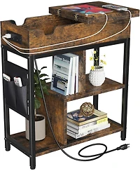 gaomon End Table with Charging Station, Flip Top Side Table with Usb Ports and Outlets, Bedside Table with Storage Shelft, Narrow Nightstand