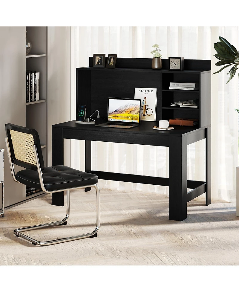 Mecale Modern Home Office Desk with Hutch and Storage, Workstation
