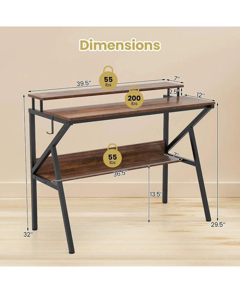 Mecale Small Space Computer Desk with Monitor Stand and Storage Shelf, Study Workstation